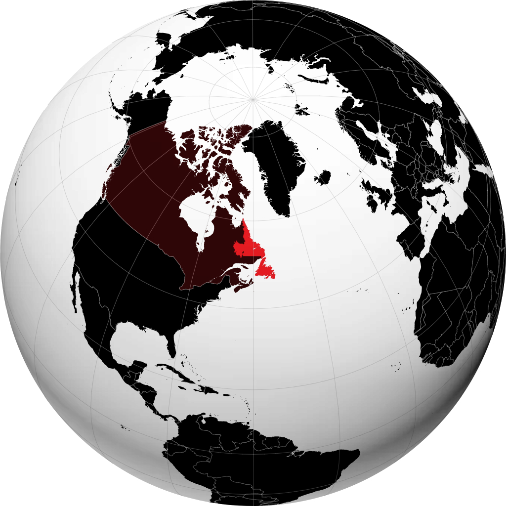 Newfoundland và Labrador trên quả địa cầu