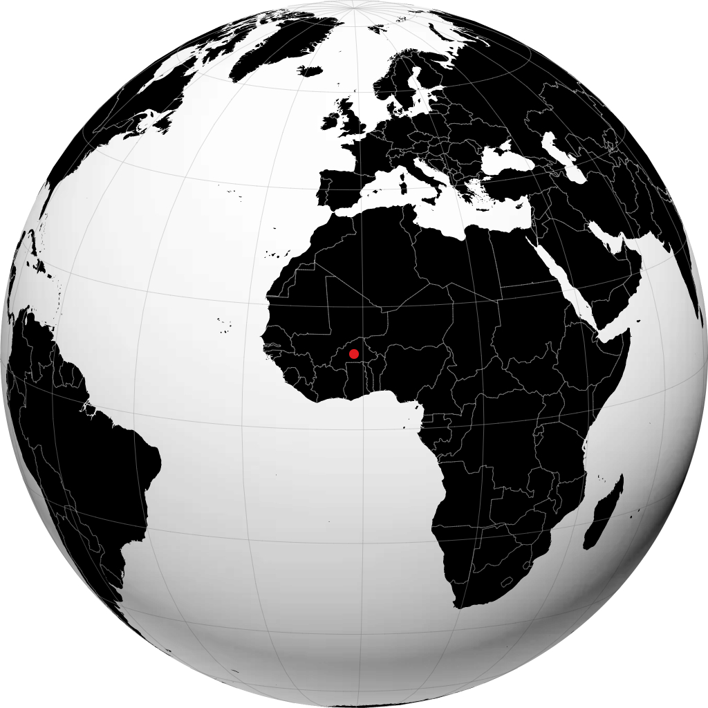 Ouagadougou trên quả địa cầu